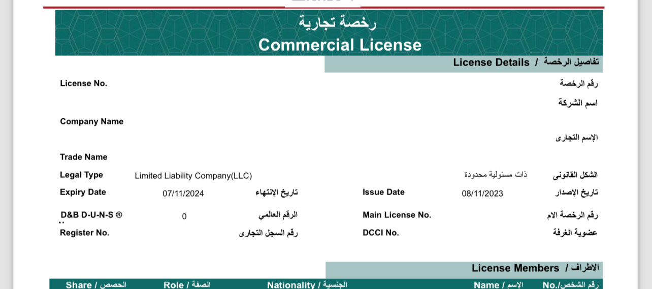 Wood Trading L.L.C license for Sale